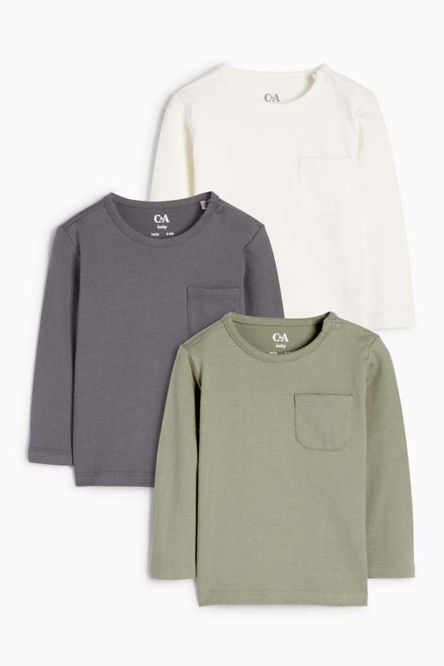 Bebeluși - băieți - Multipack 3 buc. - tricou cu mânecă lungă bebeluși - verde
