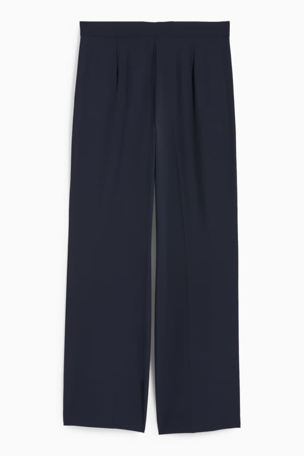 Women - Cloth trousers - mid-rise waist - wide leg - dark blue