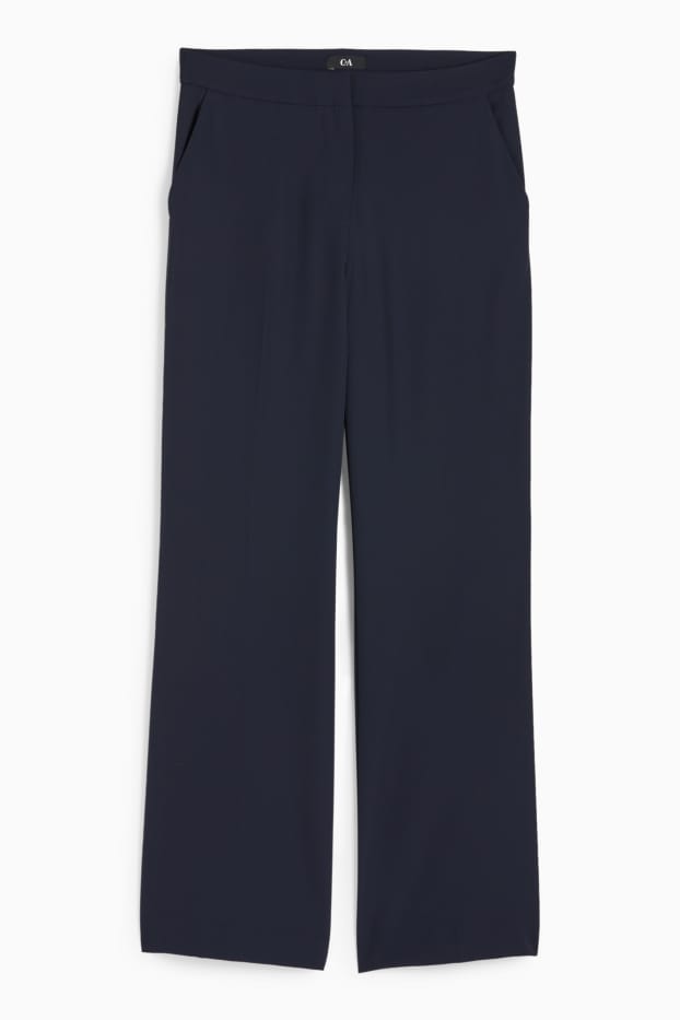 Women - Cloth trousers - mid-rise waist - wide leg - dark blue