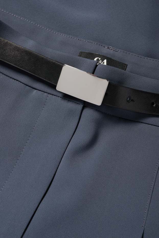 Femei - Pantaloni de stofă cu curea - talie înaltă - wide leg - albastru închis