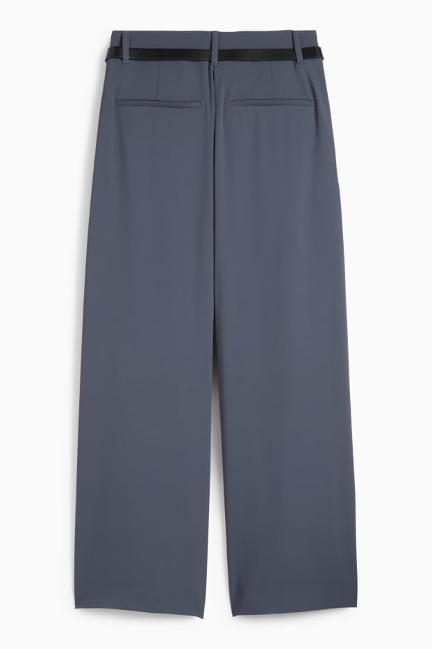 Femei - Pantaloni de stofă cu curea - talie înaltă - wide leg - albastru închis