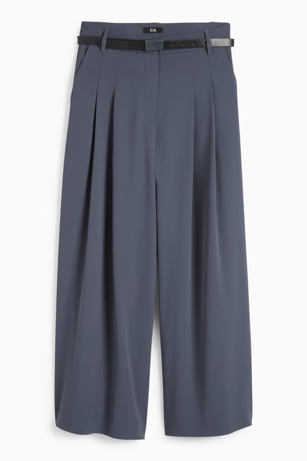 Femei - Pantaloni de stofă cu curea - talie înaltă - wide leg - albastru închis