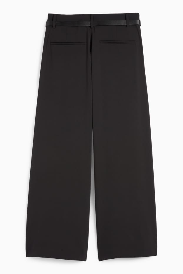 Femei - Pantaloni de stofă cu curea - talie înaltă - wide leg - negru