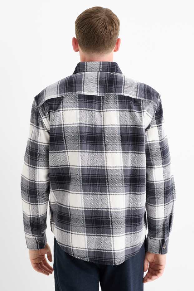 Men - Flannel shirt - regular fit - kent collar - check - dark blue