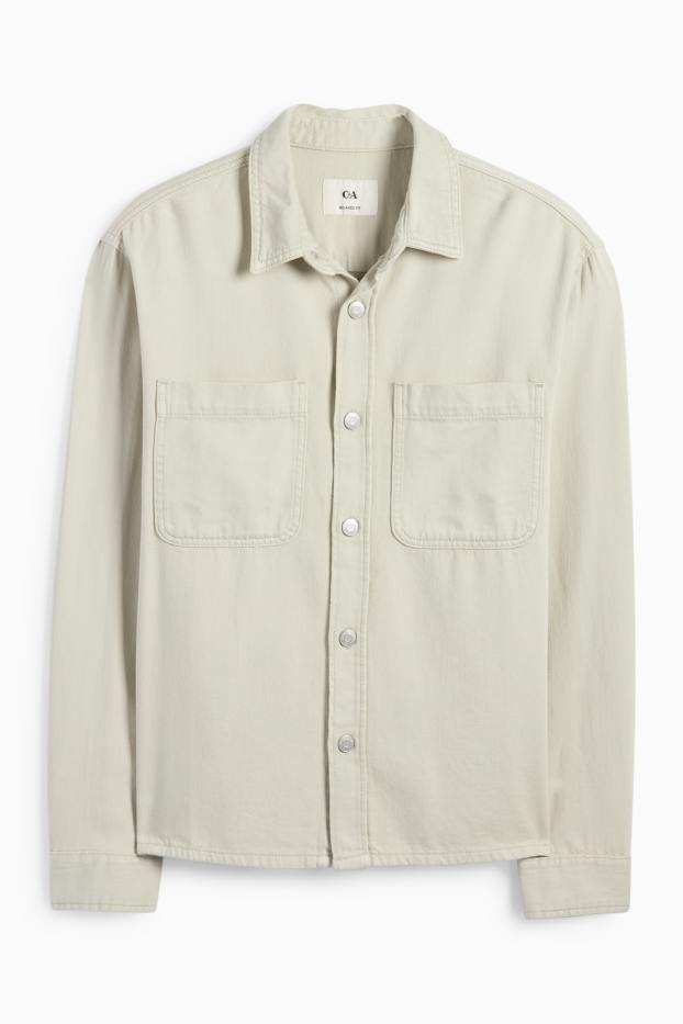 Bărbați - Cămașă din denim - relaxed fit - guler Kent - verde mentă