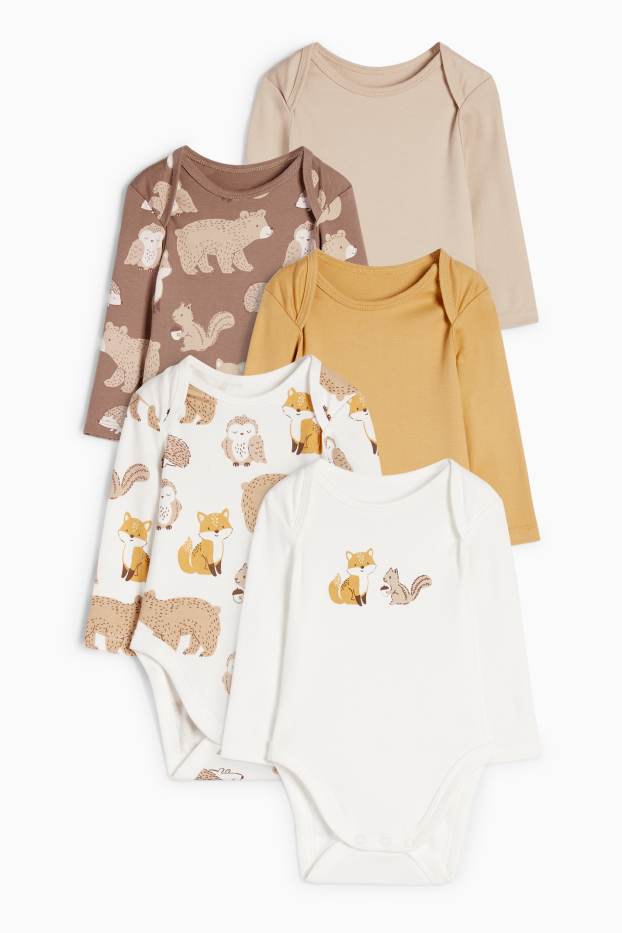 Unisex - Multipack 5 buc. - animale sălbatice - body bebeluși - bej