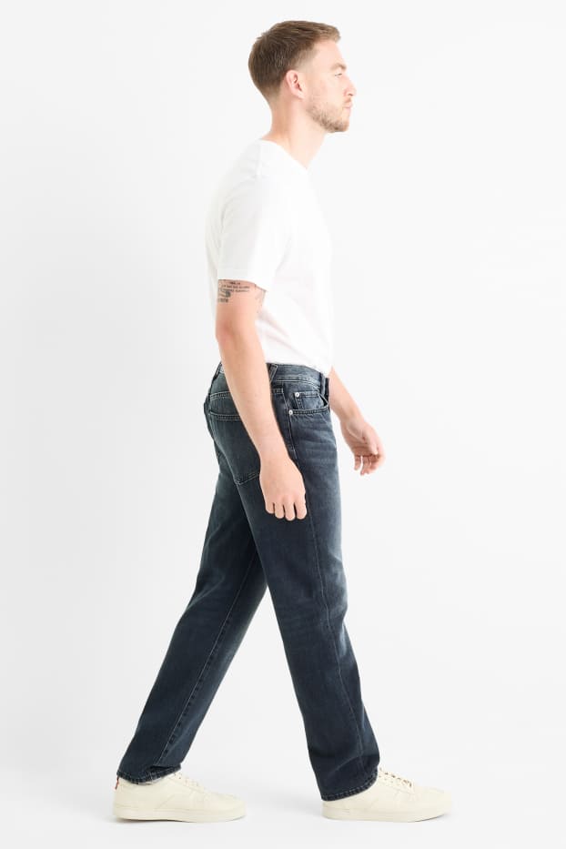 Bărbați - Regular jeans cu fentă cu nasturi - denim-albastru închis