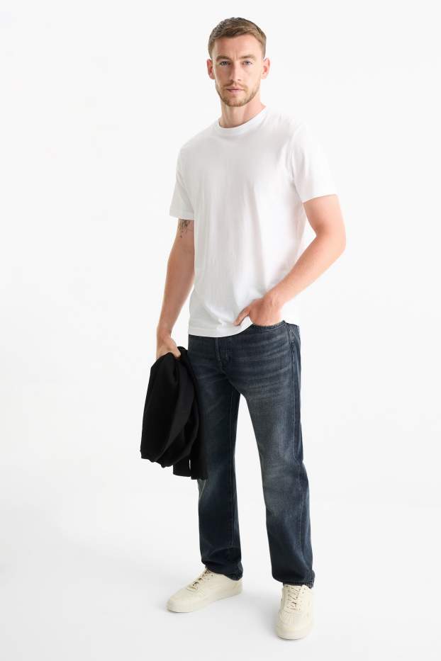 Bărbați - Regular jeans cu fentă cu nasturi - denim-albastru închis