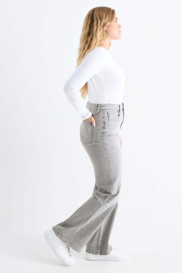 Femei - Wide leg jeans - talie înaltă - denim-gri deschis