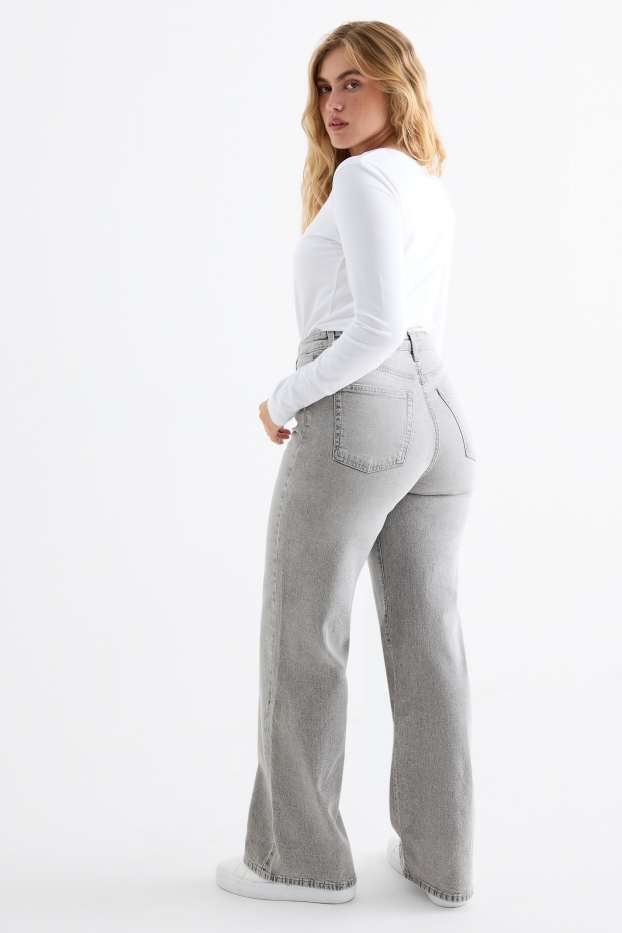 Femei - Wide leg jeans - talie înaltă - denim-gri deschis