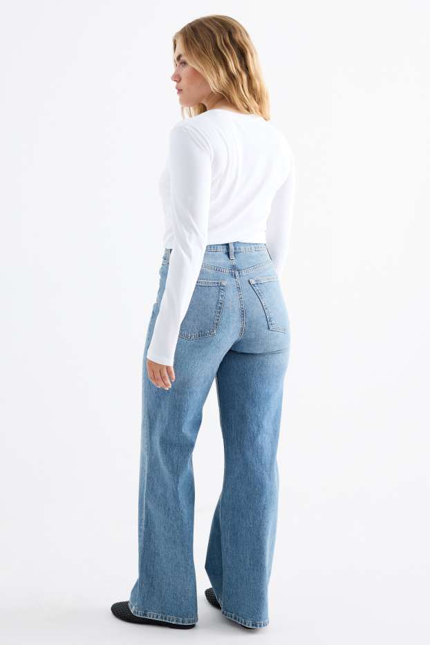 Femei - Wide leg jeans - talie înaltă - denim-albastru