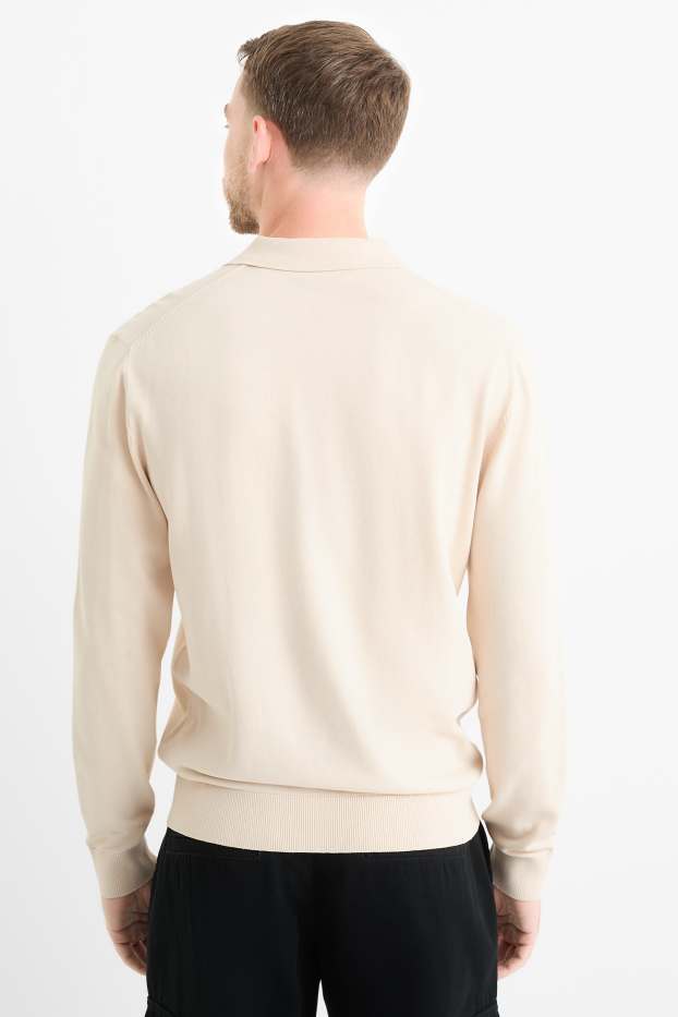 Bărbați - Tricou polo cu mânecă lungă - din tricot - bej deschis