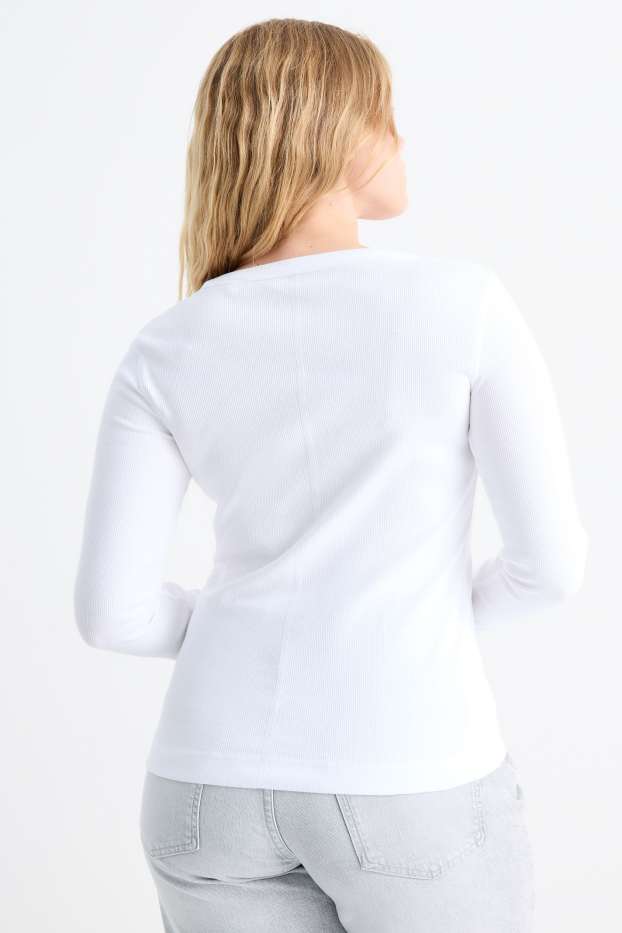 Femei - Multipack 2 buc. - tricou cu mânecă lungă - slim fit - reiat - alb / bej