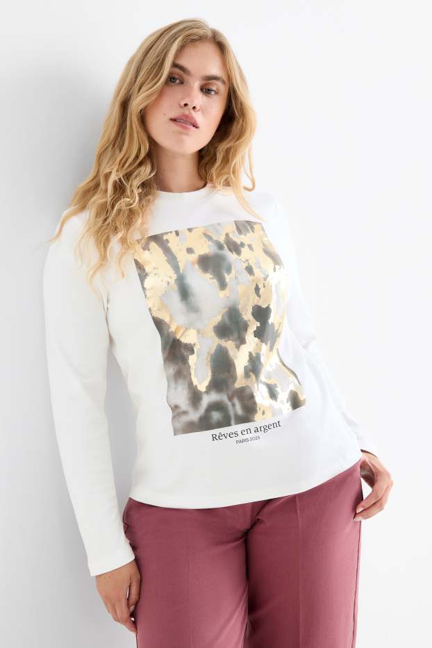 Dames - Longsleeve - glanseffect - wit