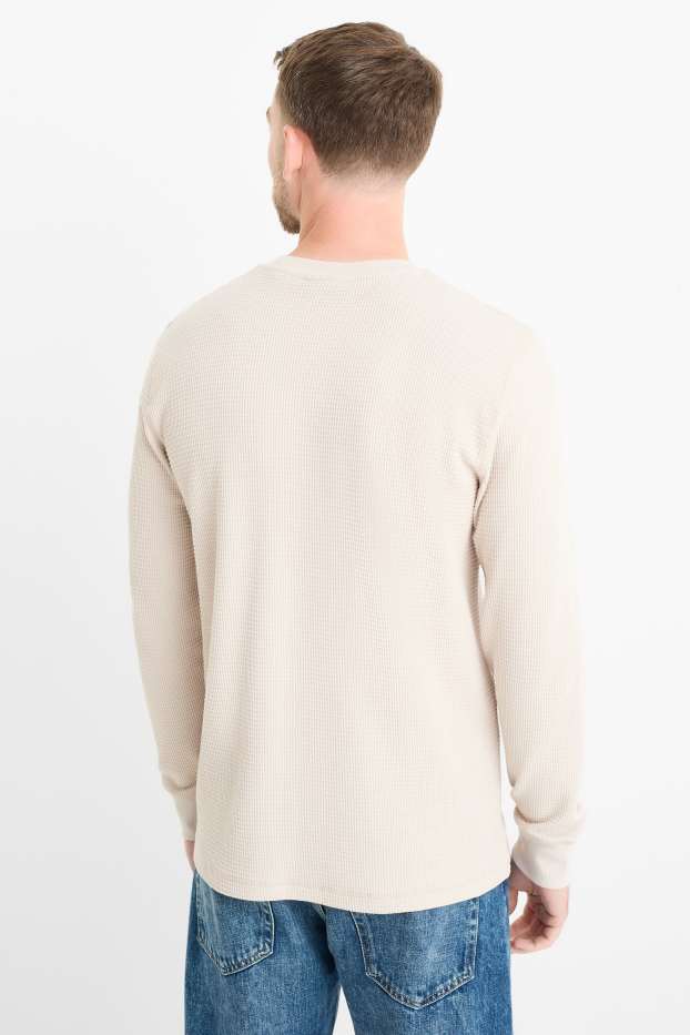 Bărbați - Tricou cu mânecă lungă - structurat - bej deschis