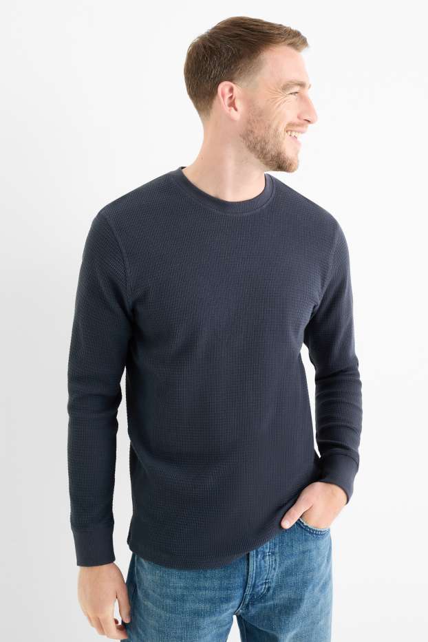 Bărbați - Tricou cu mânecă lungă - structurat - albastru închis