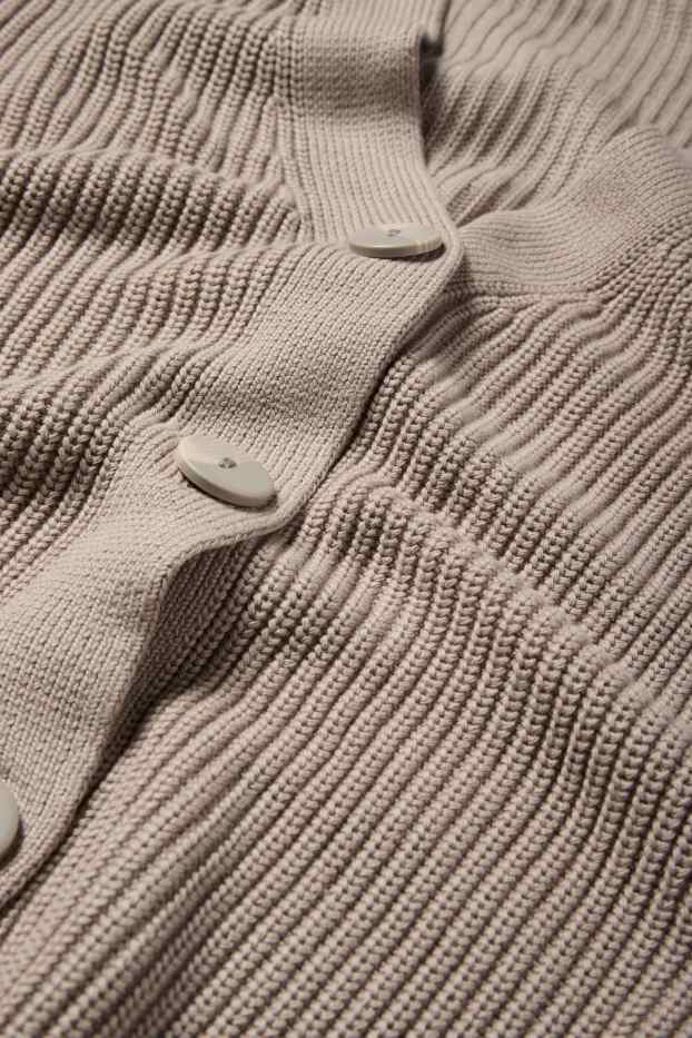 Women - Cardigan - ribbed - taupe