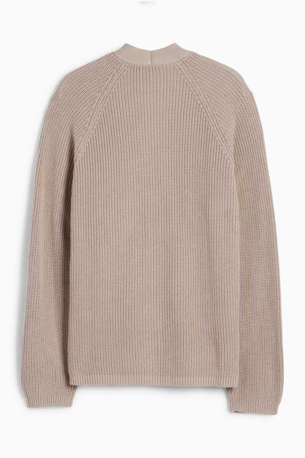 Women - Cardigan - ribbed - taupe
