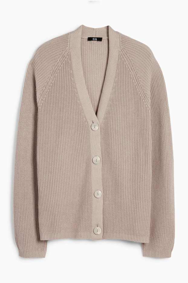 Women - Cardigan - ribbed - taupe
