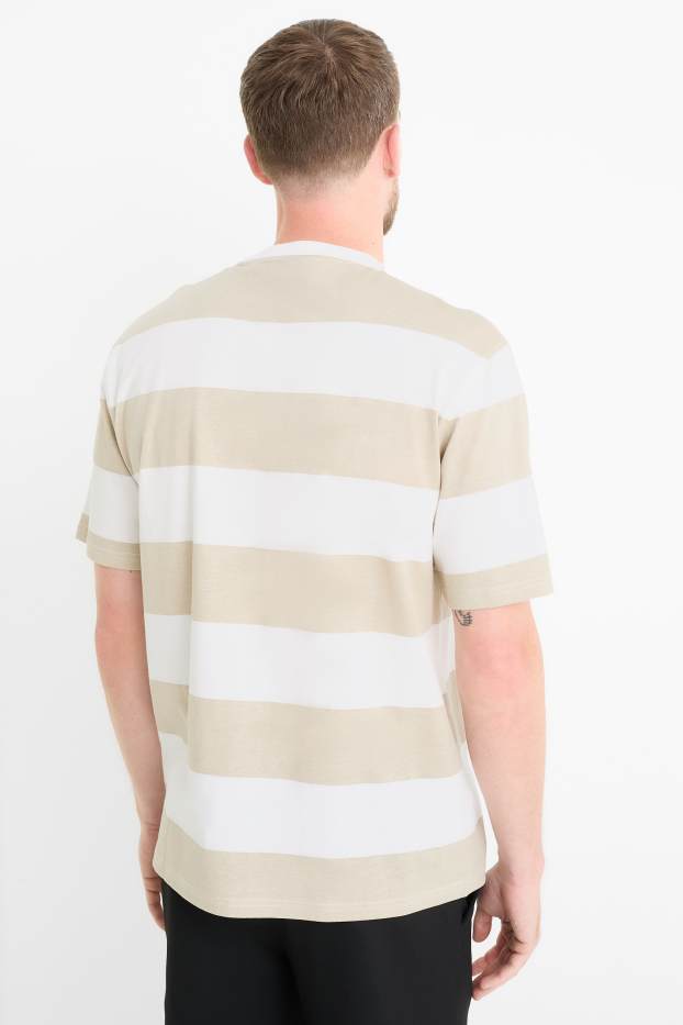 Bărbați - Tricou - relaxed fit - cu dungi - alb / bej