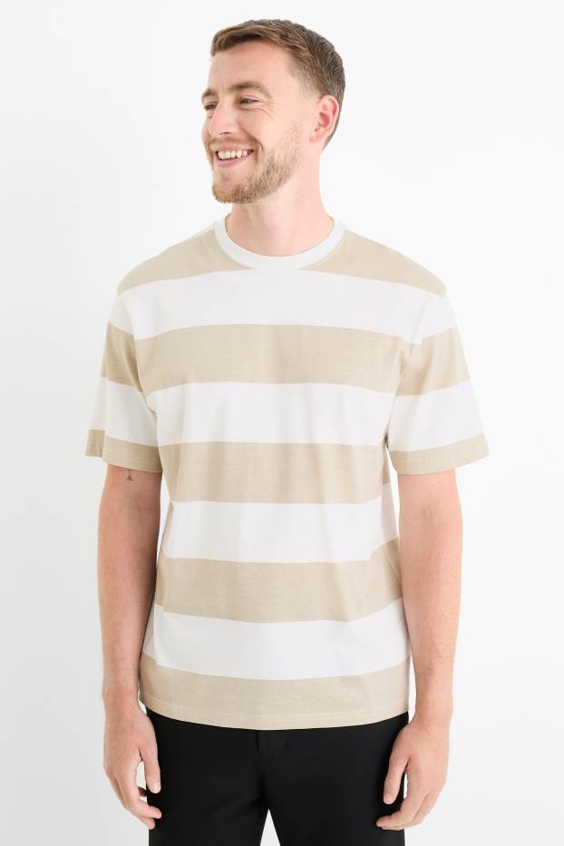 Bărbați - Tricou - relaxed fit - cu dungi - alb / bej