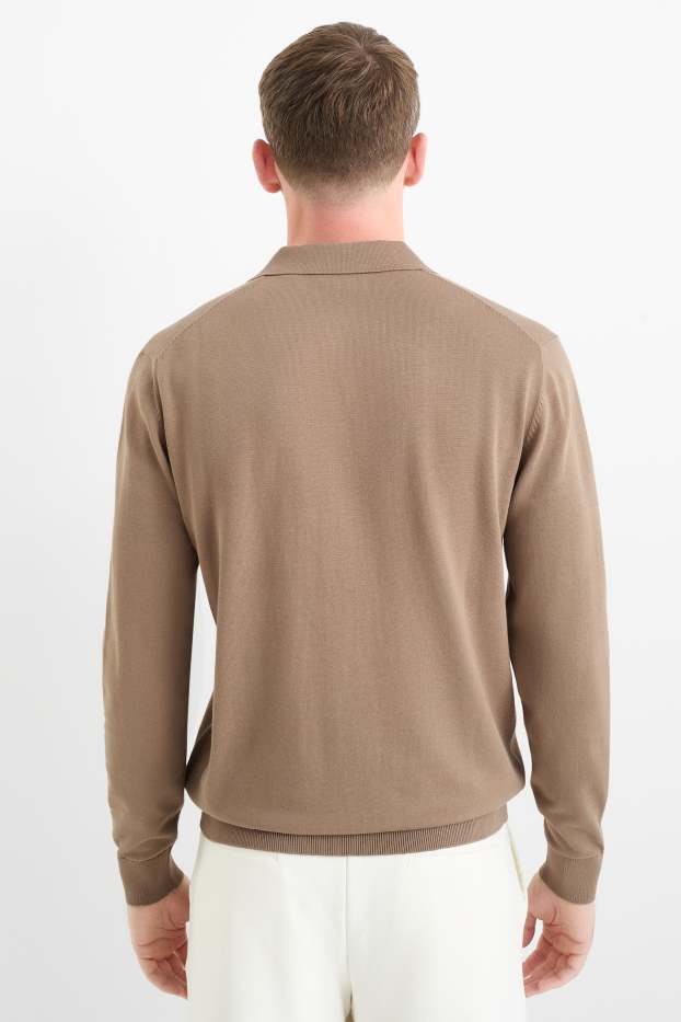 Bărbați - Tricou polo cu mânecă lungă - din tricot - taupe