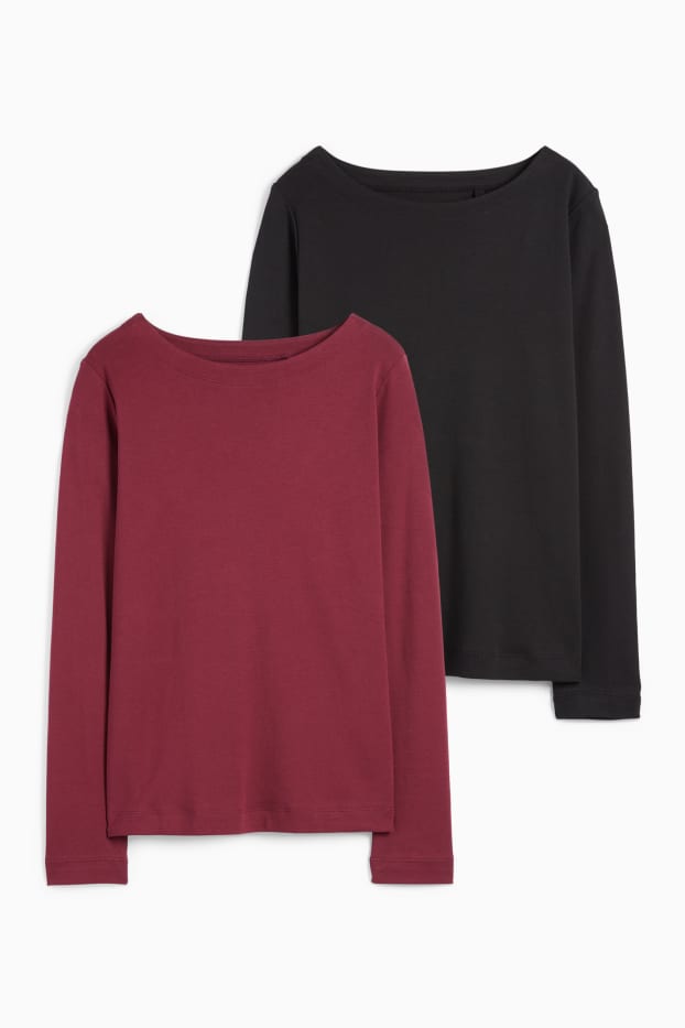 Femei - Multipack 2 buc. - tricou cu mânecă lungă - bordo / negru