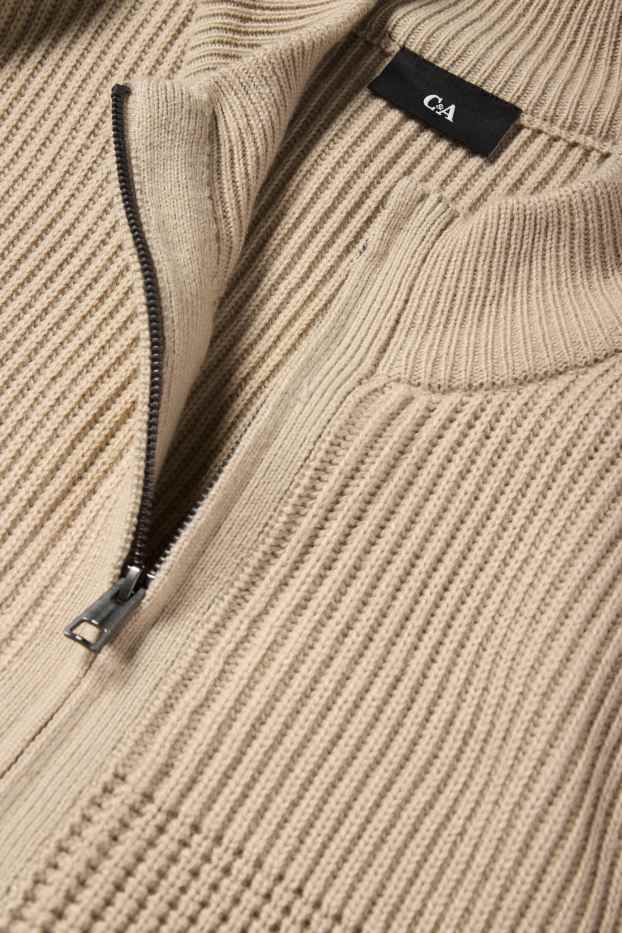 Bărbați - Cardigan tricotat - structurat - bej