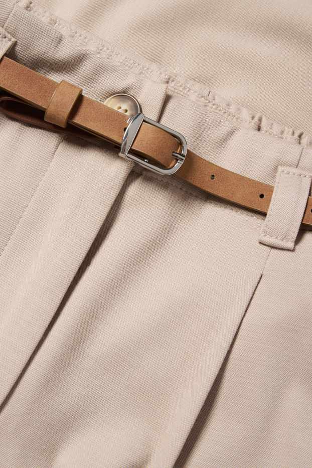 Femei - Pantaloni de stofă cu curea - talie înaltă - barrel leg - bej