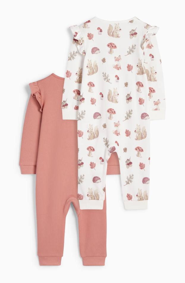 Bebeluși - fete - Multipack 2 buc. - animale din pădure - pijama salopetă bebeluși - roz închis