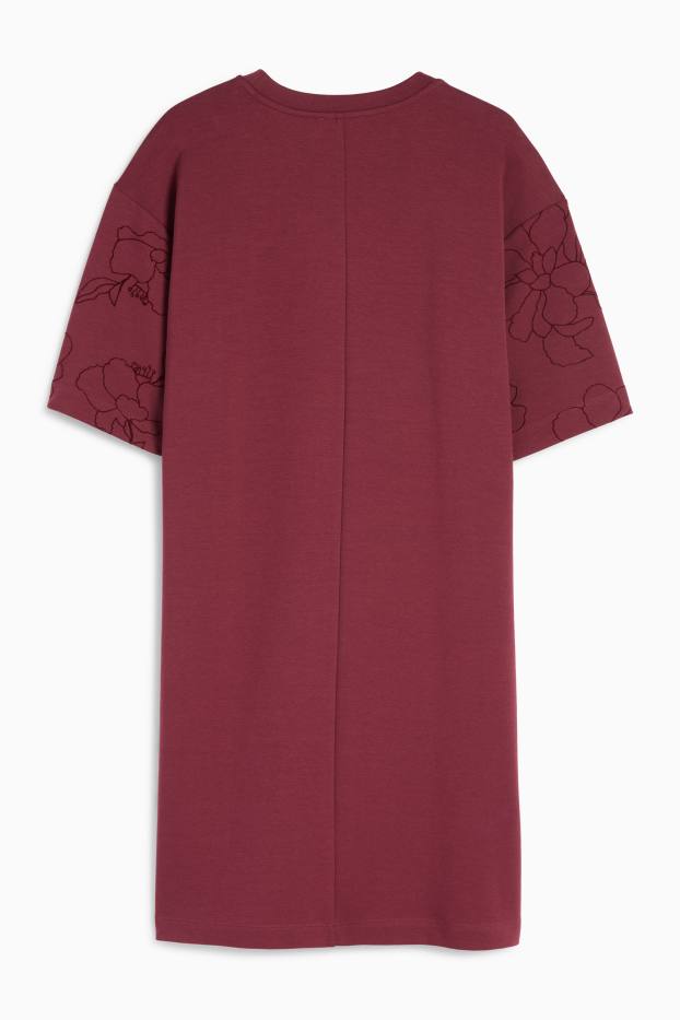 Femei - Rochie-tricou - cu flori - bordo