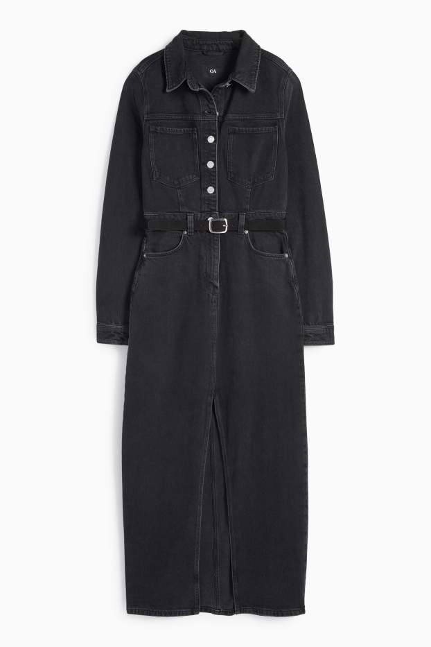Femei - Rochie tip bluză din denim cu curea - denim-gri închis