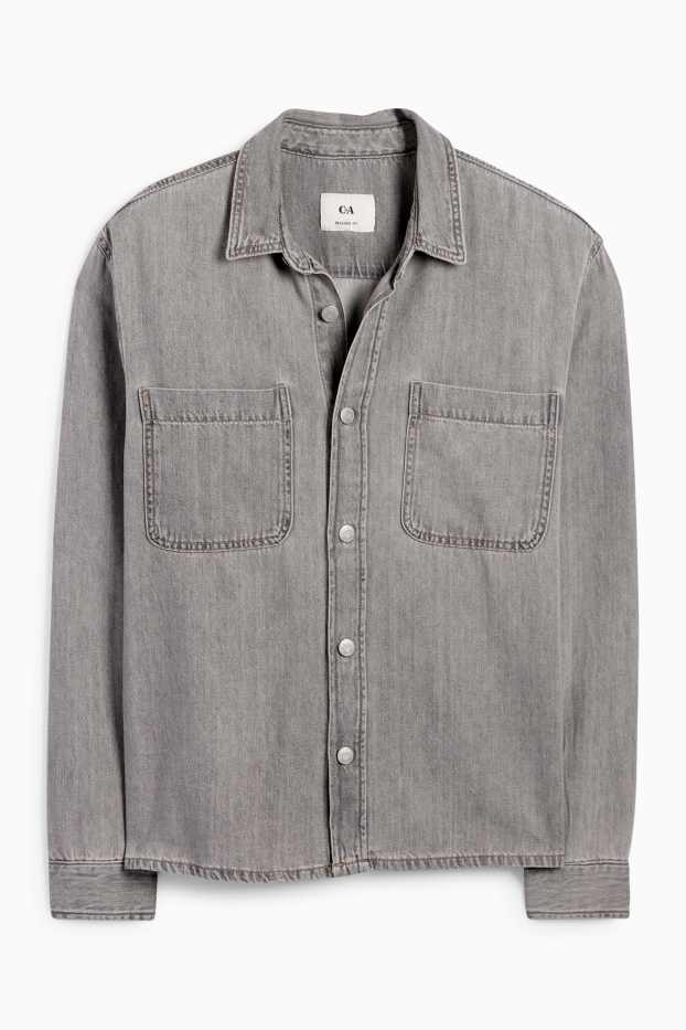 Bărbați - Cămașă din denim - relaxed fit - guler Kent - denim-gri deschis