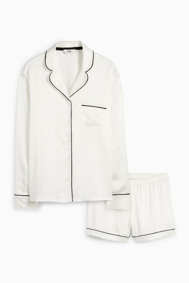 Femei - Pijama din satin - alb-crem