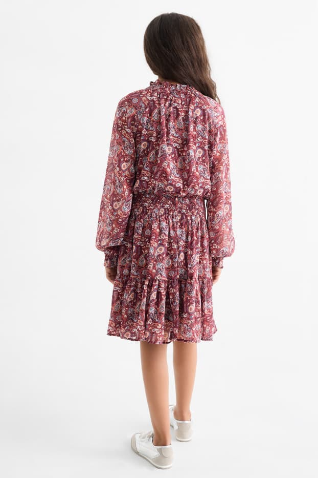 Copii - Fete - Rochie din șifon - cu model - bordo