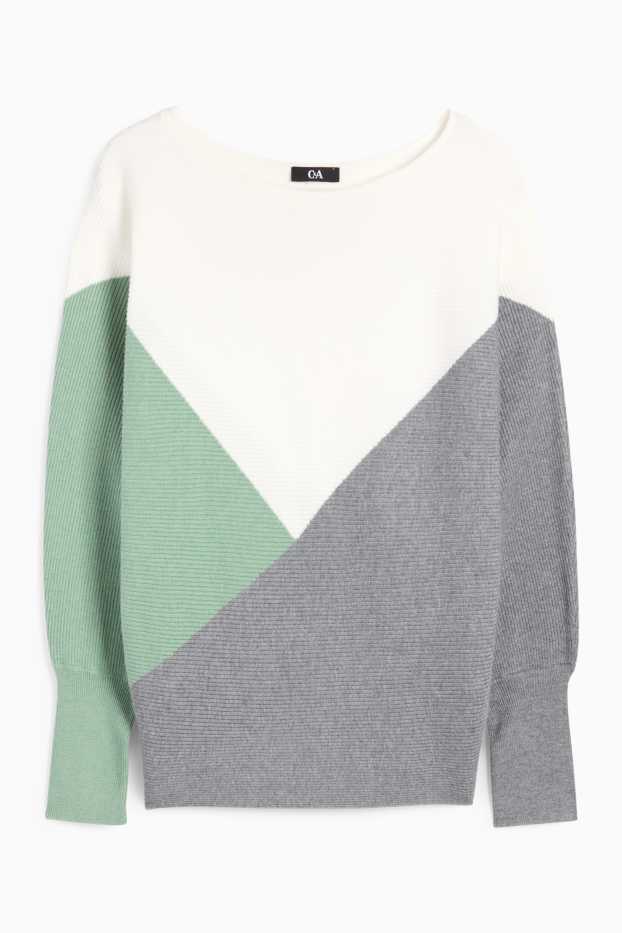 Femei - Pulover - reiat - verde / alb-crem