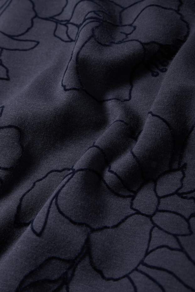 Femei - Rochie-tricou - cu flori - albastru închis