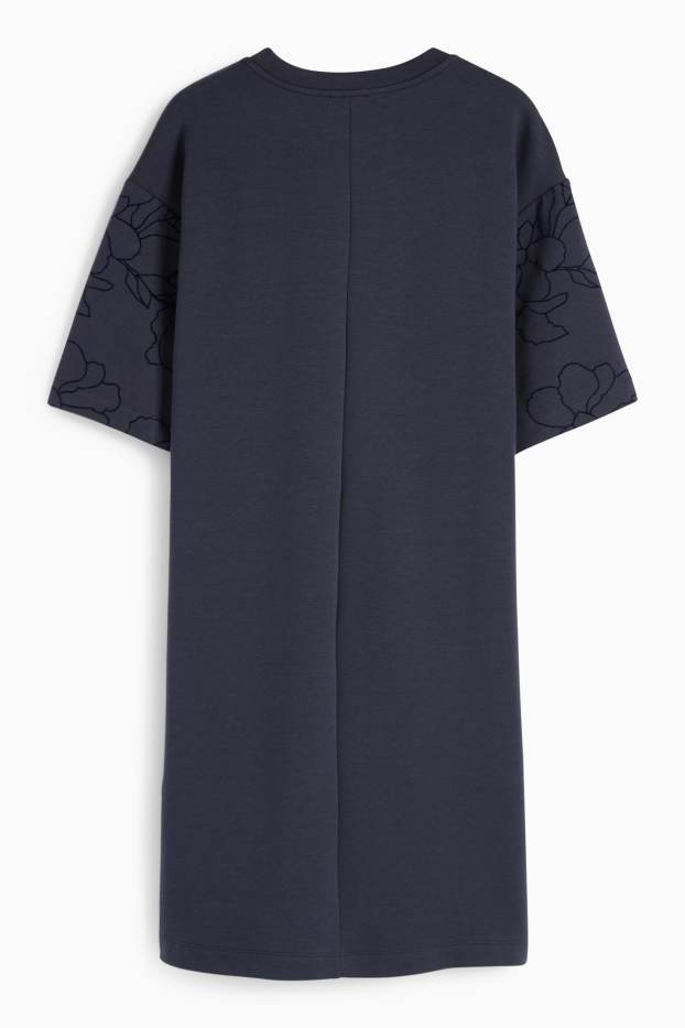 Femei - Rochie-tricou - cu flori - albastru închis