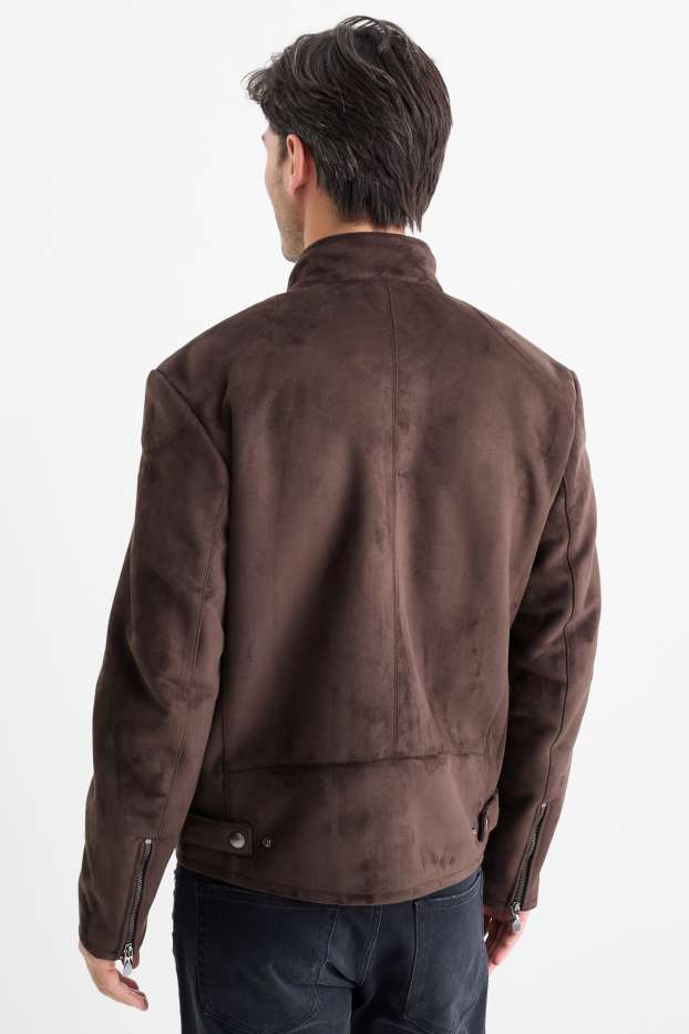 Men - Biker jacket - faux suede - dark brown