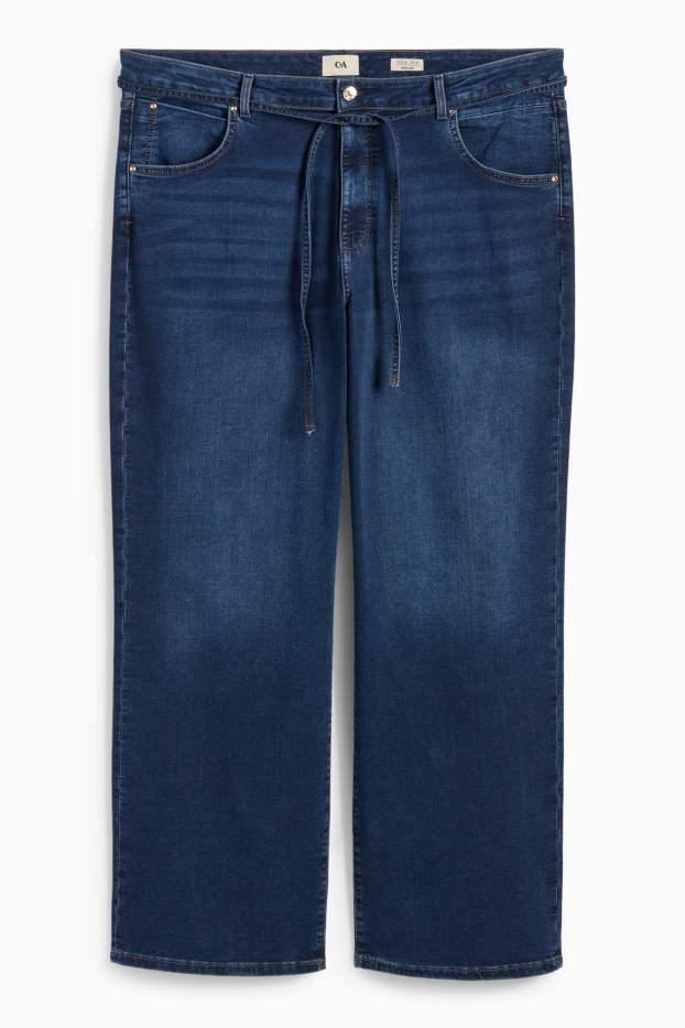 Femei - Wide leg jeans - talie medie - LYCRA® - denim-albastru închis
