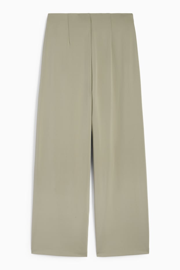 Dames - Broek van jersey - high waist - wide leg - groen