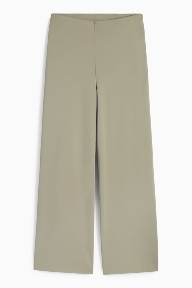 Dames - Broek van jersey - high waist - wide leg - groen