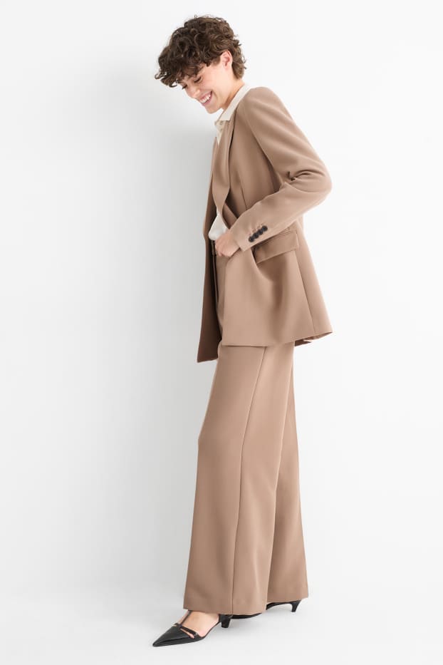 Women - Business trousers - mid-rise waist - wide leg - beige