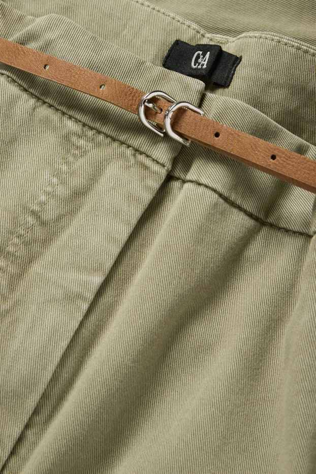 Femei - Pantaloni de stofă cu curea - talie înaltă - barrel leg - kaki