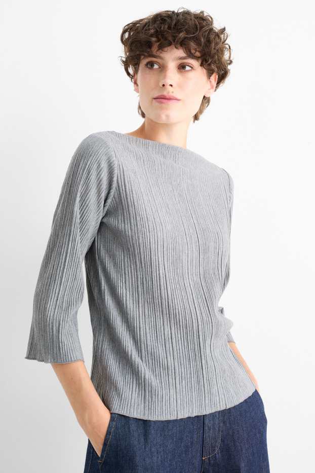 Dona - Samarreta de mànigues llargues prisada - gris