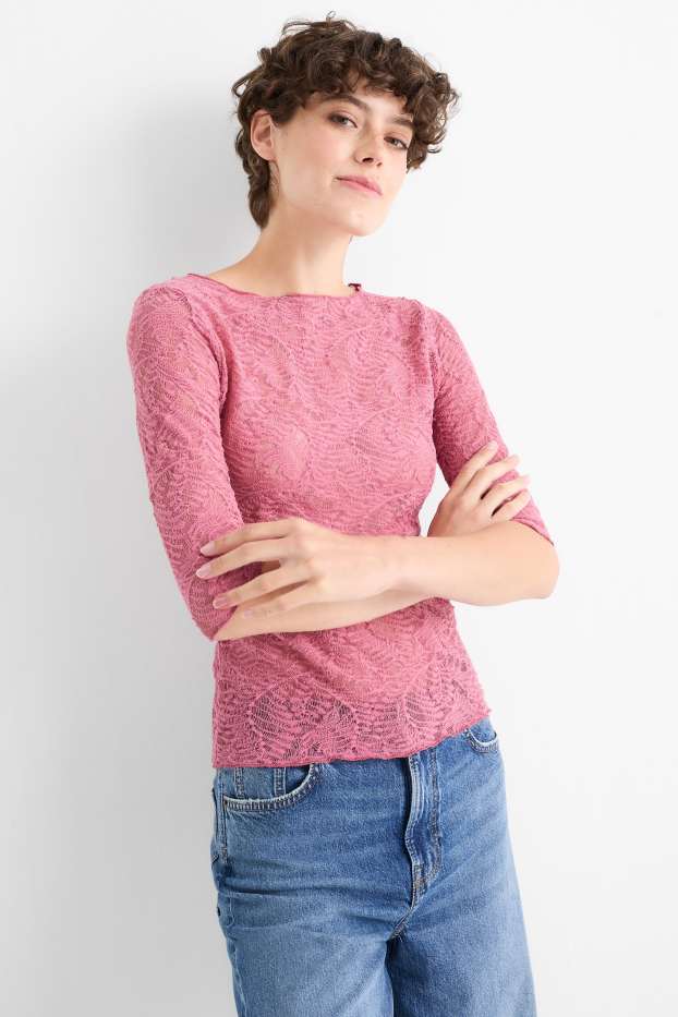 Femei - Tricou cu mânecă lungă - structurat - roz închis