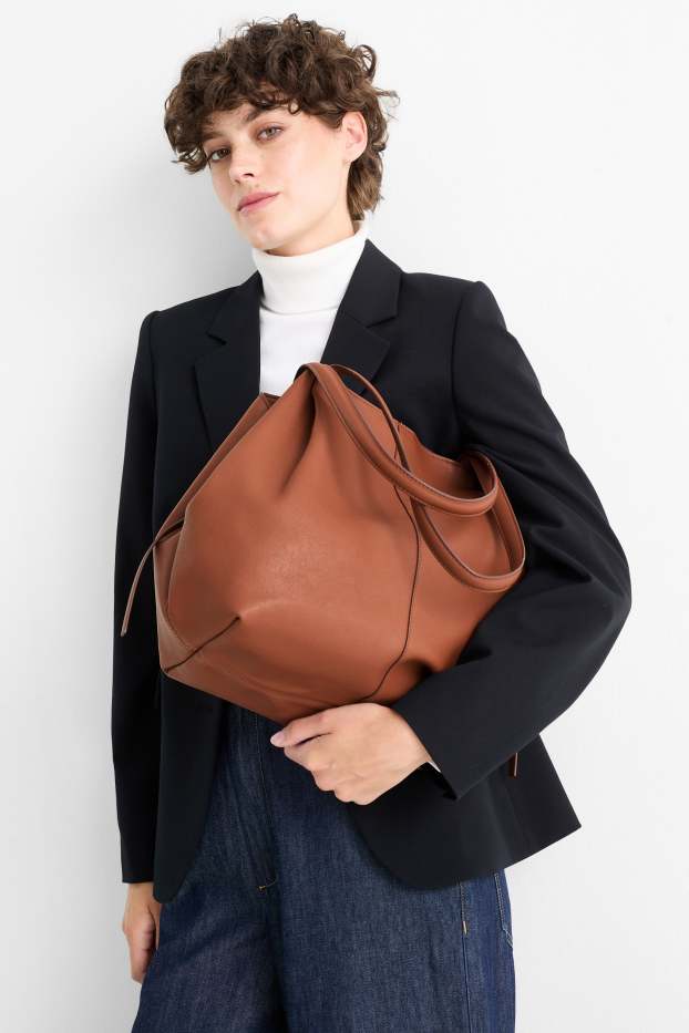 Femei - Geantă shopper mare - imitație de piele - maro