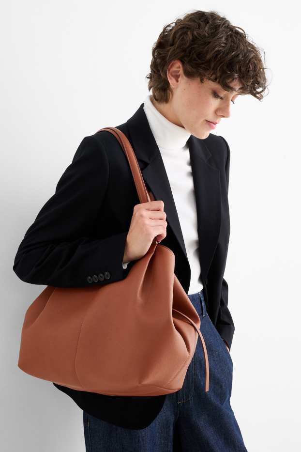 Femei - Geantă shopper mare - imitație de piele - maro