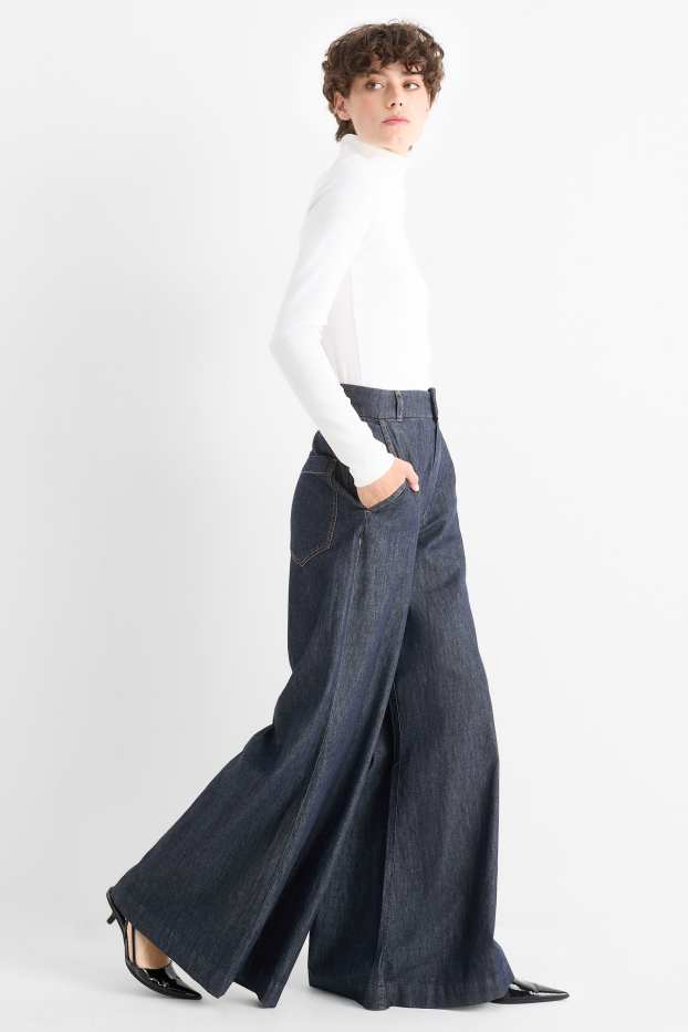 Femei - Palazzo jeans - talie înaltă - denim-albastru închis