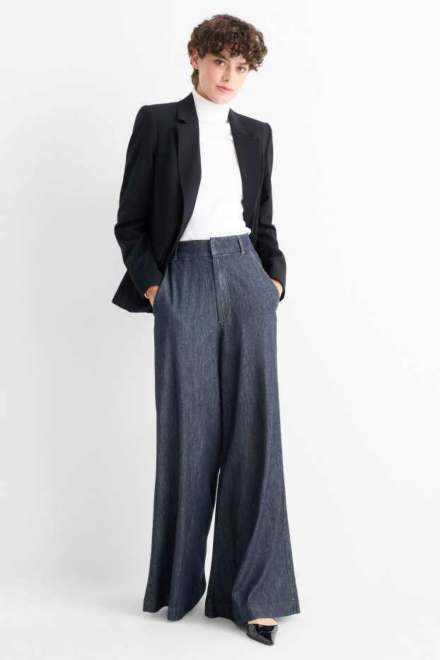 Femei - Palazzo jeans - talie înaltă - denim-albastru închis